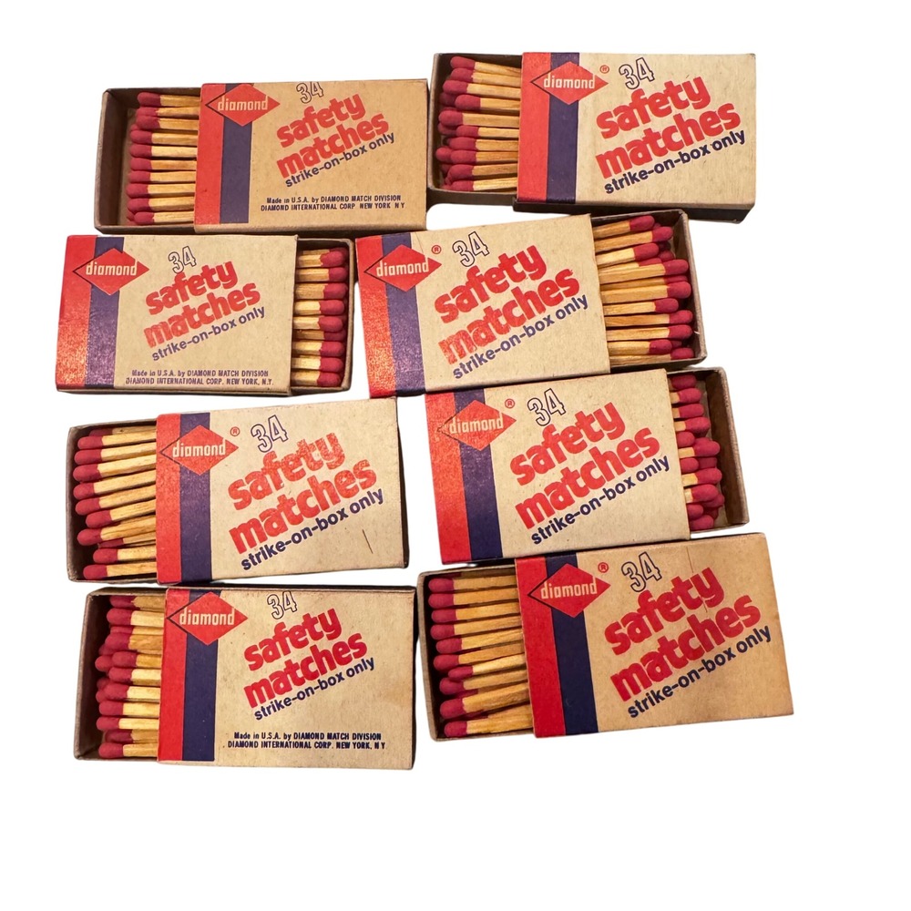 Vintage Diamond 34 Safety Matches Strike-on-Box Only Mostly Full Boxes Lot of 8